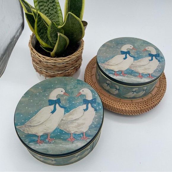 Set of 2 Geese with Blue Bows Canister Set - Picture 2 of 6